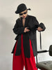 Contrast Color Ribbon Blazer Women's Notched Collar Loose Single Button Long Sleeves Split Suit Jacket