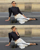 Lace Crop Top And Slit Long Skirt 2 Piece Set Women's Sexy Deep V Neck Tops High Waist Slim Dress Sets Elegant Outfit