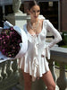 Sexy Black White Patchwork Ruffles Short Dress Women's Long Flare Sleeve Lace-up Evening Party Mini Dresses Female Blue Pink Red