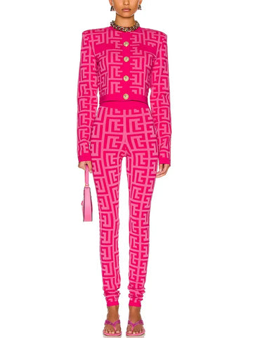 High Street Designer Jacket Women's Lion Buttons Monogram Geometric Jacquard Knitted Sweater Cardigan