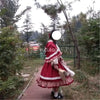 Christmas Year Kawaii Sweet Lace Ruffle Patchwork Puff Long Sleeve Lolita Dress for Women Red Princess Plaid Gown Party