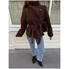 Brown Suede Belt Short Trench Coat Women High Funnel Collar Epaulet Raglan Sleeve Waist Tie Coats Vintage Autumn Commuter Jacket