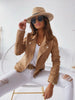 Autumn Winter Long Sleeve Cowboy Wind Handsome Women Jacket Vintage Brown Color Slim Boyfriend Style Suede Jacket Coat 17079