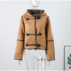 Elegant Hooded Plush Short Coat Women Retro Chic Suede Single Breasted Jackets Coats Female Winter Casual Street Outwear