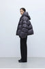 Stylish Silhouette 90% White Goose down Hooded down Jacket for Women, Curved Sleeve Puffer Coat, Thickened Outerwear, Winter Model