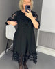 Plus Size Flared Dress with Dots Decor Women Long Black O-neck Perspective Dot Loose Dresses Elegant Casual Daily Wear