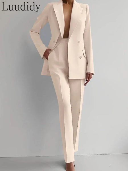Two Piece Suit Women's Blazer Suit Office Lady Long Sleeve Blazer and Pant Sets