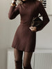 Women's Spring Knitted Dress Long Sleeve Semi-High Neck A Line Skirt for an Elegant and Playful Look