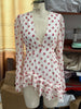 Women Elegant Flora Painted Ruffle Mini Dress Chic Full Sleeve Deep V-neck Slim A-line Dresses Lady Vacation Street Gowns