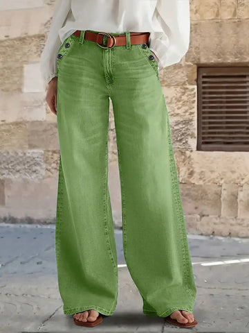 Women's Multi-Button Wide Leg Casual Jeans - High-Quality Denim Pants for Stylish Comfort