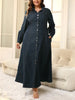 Plus Size Dresses for Women Denim Button Solid Long Elegant Maxi Dress Fall Winter Clothes