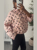 Pink Polka Dot Jacket For Women Casual Stand Collar Long Sleeve Button Loose Coat Lady Spring Chic Street Outerwear