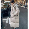 Long Thickened Down Cotton Bread Style Coat Women's Winter Outerwear Korean Loose Long Knee Length Solid Hooded Jacket