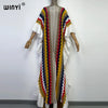 Knitting Rainbow Printing Comfort Warm Winter Holiday Dress Elegant Africa Women Boho Party Long Dress