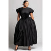 Women Formal 3D Floral Plus Size Dress with Pocket Ruched Pleated A-line Round Neck Evening Wedding Guest Cap Sleeve Dress
