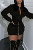 Long Sleeve Zipper Black Mini Dress Women Autumn Winter Sexy Bodycon Dresses For Women Robe Femme