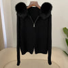 Knitwear Cardigan Women Spring Knitted Jacket Female Autumn Hooded Real Fox Fur Coat Natural Short Fur Coat Casual