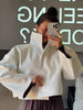 Chic Women Cropped PU Leather Jacket Stand Collar Wide Flare Sleeve Asymmetrical Wrap Open Front Coat Autumn Loose Jackets