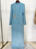 High Street Designer Party Vestido Women's Formal Long Sleeve Diamonds Beading Long Maxi Dress