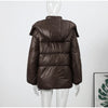 Women's Solid Oversized Puffer Jacket Full Sleeve Detachable Hood Pocket Zipper Warm Coat Winter Female Daily Casual Wear