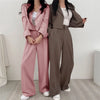 Suit Coat 2 Piece Set Women Blazer Jacket Straight Pants Ensemble Single Breasted Turn Down Collar Trousers Office Lady Outfits