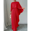 Elegant Crew Neck Pleated Long Dress Women Casual Solid Loose Cloak Sleeve Ruffle Maxi Dresses For Women Spring Autumn Vestidos