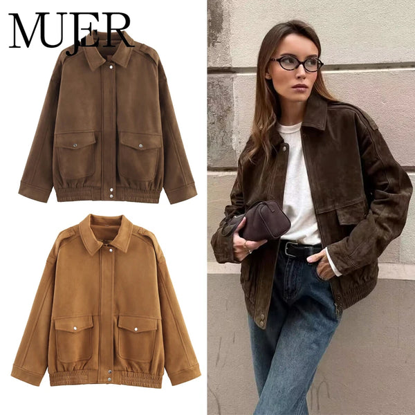 Mujer Bomber Jackets for Women Outerwears Suede Jacket Women Streetwear Holiday Women Coats Zipper Coats and Jackets