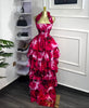 Women Floral Printed Cascading Ruffles Ball Gown Midi Maxi Long Dress Birthday Vacation Holiday Party Dresses Vestidos