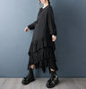 Irregular Black Vintage Pleated Dresses For Women Loose Casual Long Sleeve Midi Dress Clothing Spring Autumn