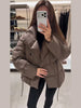 Buttoned Tie-Waist Stand Collar Puffer Jacket Solid Long Sleeve Winter Cozy Warm Women Outerwear Chic Casual Lady Coat