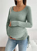 Maternity Clothes Pleated Slim-fit Pregnant Women's Knitted Sweater Clothing Dress Pregnancy Round-neck Long-sleeved T-shirt