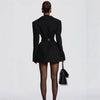 Women's Long Sleeve Belted Blazer Dress Strong Shoulder Party Dresses Mini Office Work Wedding Guest Formal Dress