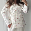 Women Blazer Lace-up Blazer for Women Printed Lapels Ladies Blazer Top Elegance Chic Women Coat
