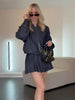 Women Denim Jacket Skirts Sets O Neck Long Sleeve Zipper Coat High Waist Slim Mini Skirt Casual Female Streetwear