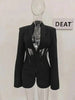 Women Blazer Notched Collar Full Sleeve Hidden Breasted Lace Patchwork Waist Black Jacket Autumn 17A8211