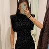 Sequin Mini Dress for Women Elegant O-Neck Fly Sleeve Shiny Short Dress Female Chic Club Evening Party Vestidos