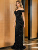 Off The Shoulder Mermaid Evening Dress Red Stretchy Sequin Velvet Slash Neck Floor Length Women Party Dresses