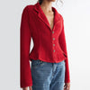 Women Vintage Tweed Blazer Lapel Collar Full Sleeves Single Breasted Slim Fit Peplum Cropped Coat Fall Winter Elegant Outerwear