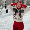 Contrast Skiing Jacquard Sweater For Women Elegant Long Sleeve Zipper Knitted Cardigan Jackets Street Lady Chic Outerwear