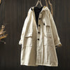 Women Vintage Hooded Button Parkas Plus Cotton Winter Coats Solid Color Patchwork Pockets Warm Long Parkas