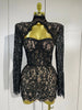 Sexy Black Lace High Neck Hollow Out Design Bodycon Mini Dress Women Long Sleeve Evening Party Club Bar Cocktail Celebrity Gowns