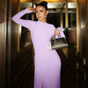 Elegant Pink Irregular Pleated Maxi Dress Women O-Neck Long Sleeve Ruched Slim Long Dress Wedding Guest Evening Party Robes