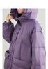 Womens Down Jacket Winter 90 White Duck Down Purple Hooded Large Pocket Warm Long Outerwear