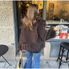 Elegant Solid Faux Fur Spliced Coat Women Lapel Long Sleeve Tassel Plush Outerwear Fall Winter Warm Streetwear