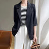 Women White 3/4 Sleeve Blazer Elegant Office Business Suit Jacket Loose Pocket Formal Workwear Ladies Casual O