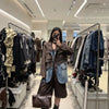 Autumn European and American Oversize Denim Patchwork Asymmetrical Long-sleeved Women's Jackets