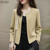Elegant Chic Women's Lightweight Blazer Autumn O-Neck Long Sleeve Open-Front Solid Color Outerwear Office Lady S-3XL