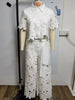 Elegant Women's Sets Sexy Lace Hollow Shirt Short Top + Wide-leg Pants Two Piece Set Women Suits Solid Color Sets Female
