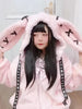 Winter Sweet Cute Kawaii Soft Thick Warm White Faux Fur Coat Women with Bunny Ears Cute Fluffy Jacket Hoodie