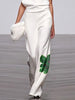 Women Floral Printed 2 Piece Sets High Neck One-shoulder Asymmetric Vest Tops & High Waisted Straight Leg Pants